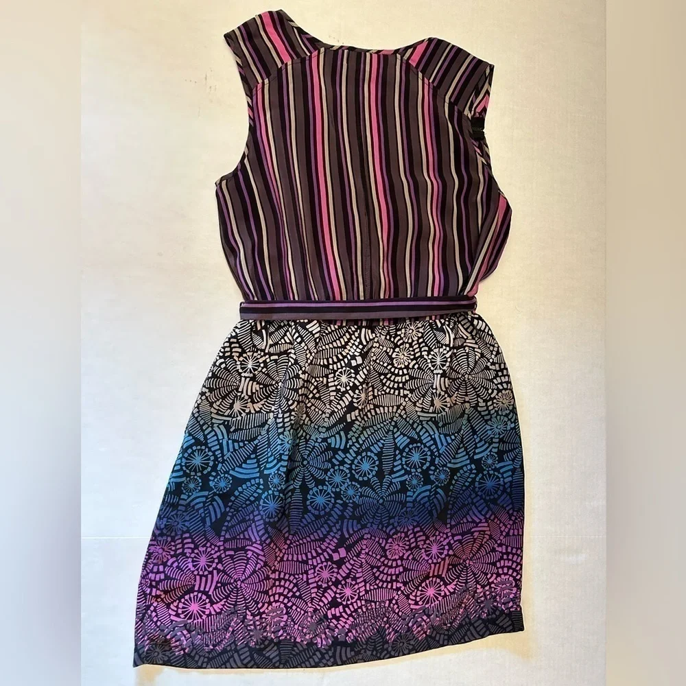 Charlie Jade 100% silk belted, sleeveless ‎ empire dress in multi color Sz M. P4